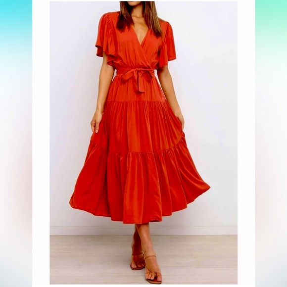 Poppy red faux wrap dress - Picture 1 of 3